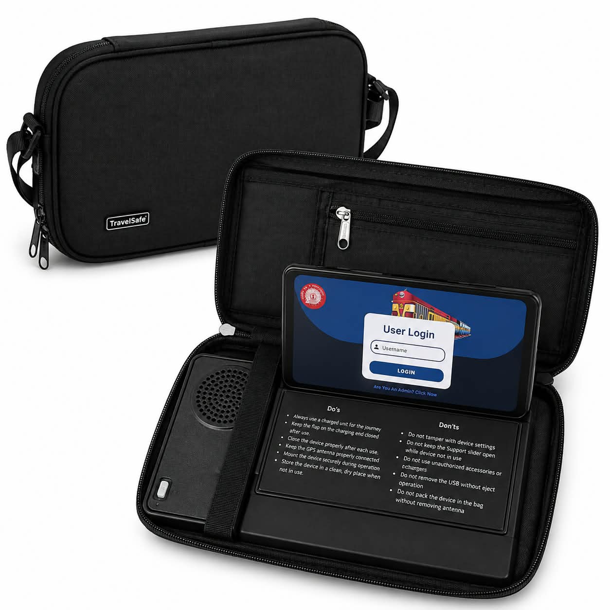FogPASS Ver. 2.0 unit in its padded carry case with the display raised